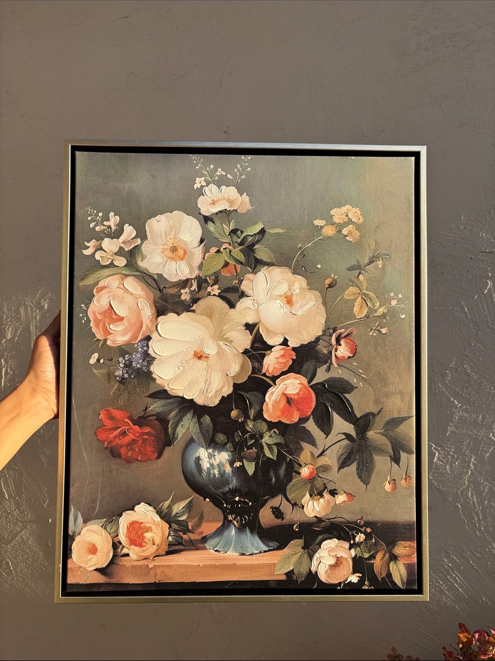 Framed Vintage Floral Wall Art - Cream